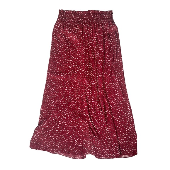Zara Maxi Skirt Pleated Burgandy with White Polka Dots - Picture 3 of 6